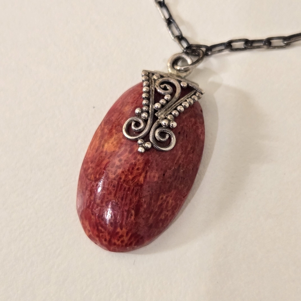 Vintage red sponge coral 925 pendant necklace Whimsigoth Fairy Western Southwest - Picture 3 of 8